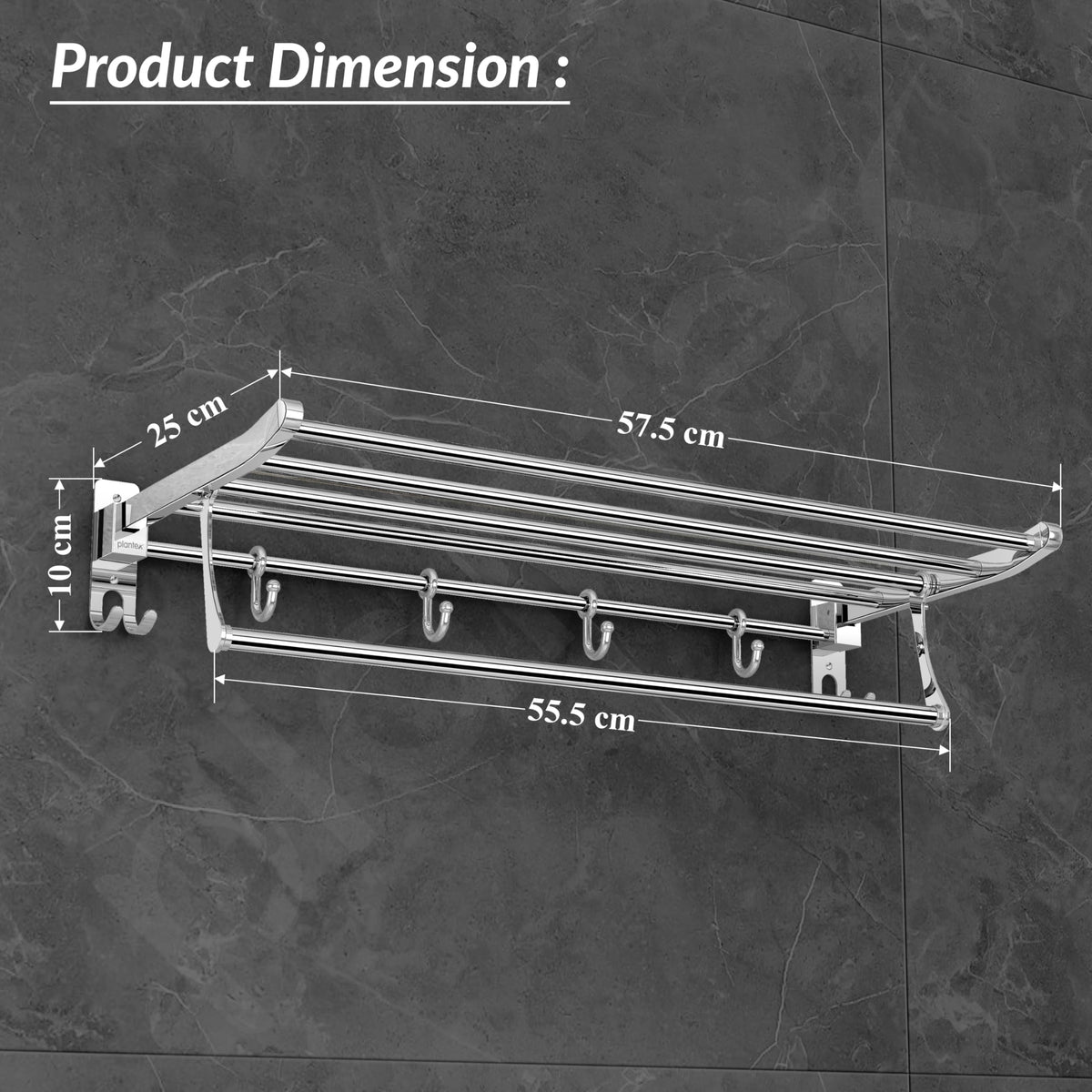 Plantex Eco Stainless Steel Folding Towel Rack/Towel Hanger for Bathroom/Wall Mounted Towel Rack/Bathroom Accessories Set(24-inch) Chrome-4