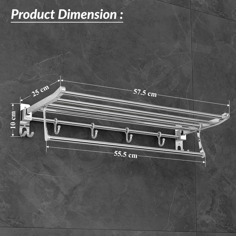 Plantex Eco Stainless Steel Folding Towel Rack/Towel Hanger for Bathroom/Wall Mounted Towel Rack/Bathroom Accessories Set(24-inch) Chrome-4
