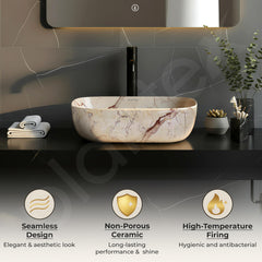 Plantex Ceramic Tabletop Sink/Basin for Bathroom/Wash Basin with Brown Veins/Basin for Living Room, Hotel (Marble Finish, 18 x 13 x 5.5 Inch)-6