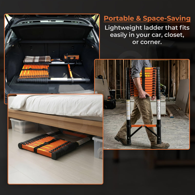 Plantex 5.9m (19.35 ft.) Telescopic Ladder/Carbon Steel 15-Steps Portable & Compact Ladder/Foldable Multipurpose Collapsible Ladder for Home & Outdoor Use - (Orange)-6