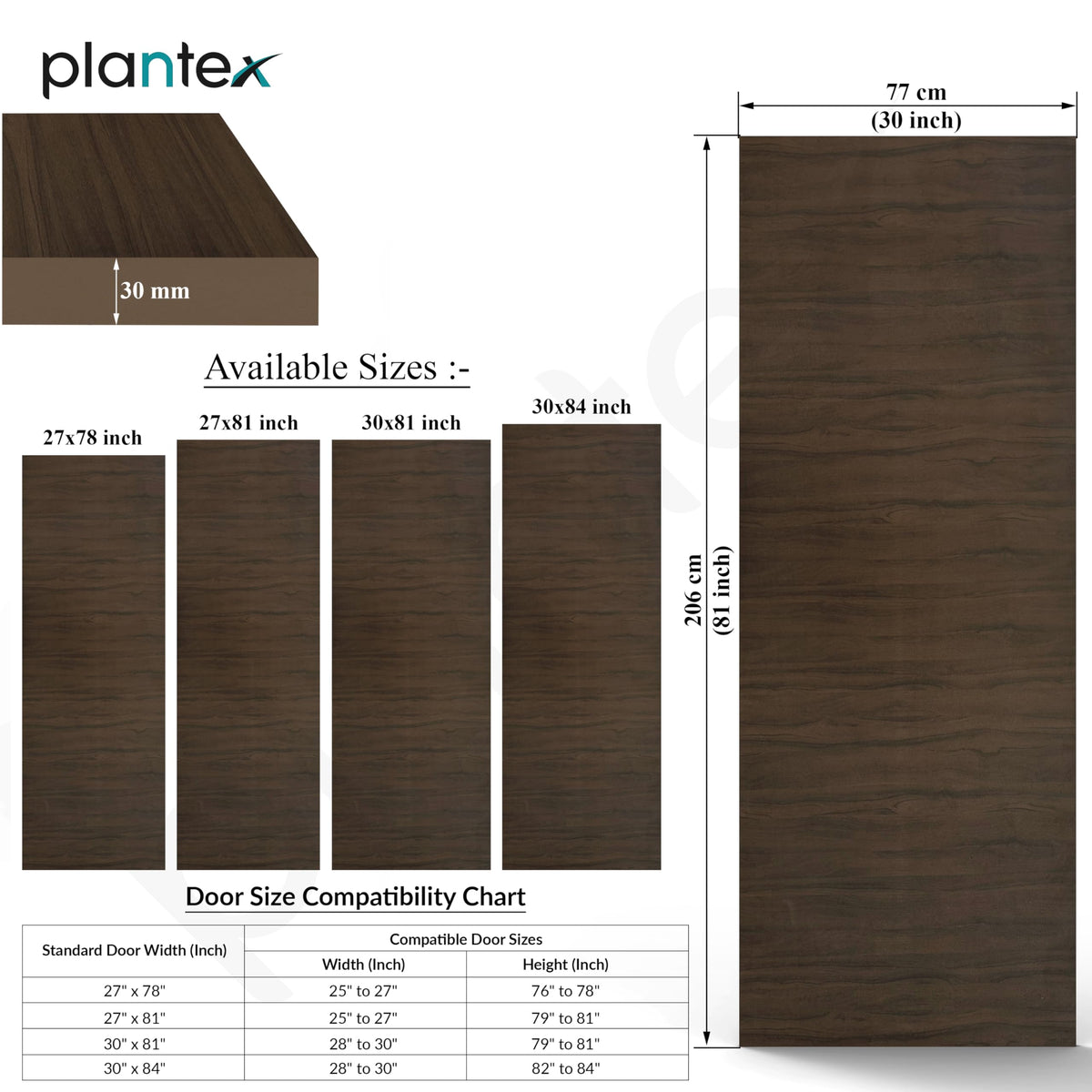 Plantex WPC Doors for Bathroom (30 mm - Thickness)/Waterproof Bathroom Door/2.5x6.75 Feet Wooden Finished Door for Home/Balcony/Office/Kitchen, Density-550 (30x81 inch,24 kg- Charcoal Oak)-4