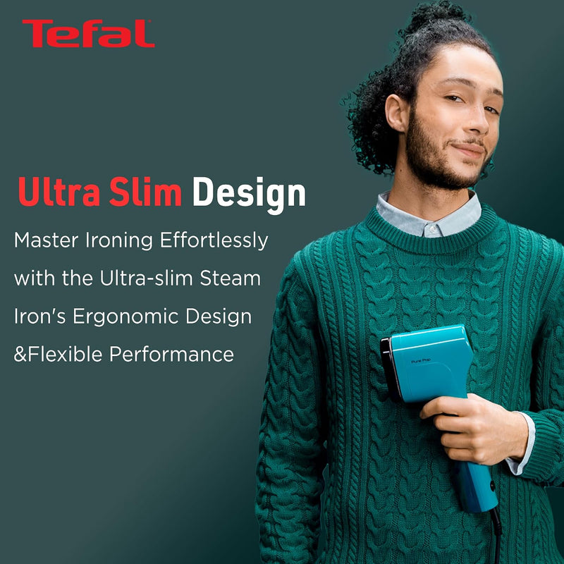 Tefal Pure Pop Handheld Garment Steamer | 1300W | Compact, Convenient Vertical Steaming | Reversible Pad | 2m Cable | 20g/min Steam | 15-sec Heat-Up | Green | No.1 Ironing Brand in Europe