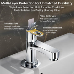 Plantex Pillar Cock Water Tap/Pure Brass Pillar Cock for Wash Basin with Teflon Tape/Single Lever Tabletop Basin Tap - (Flip, Chrome)-5