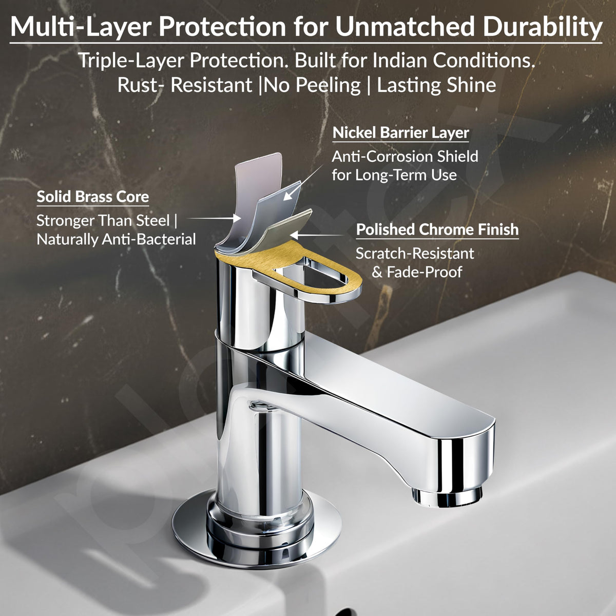 Plantex Pillar Cock Water Tap/Pure Brass Pillar Cock for Wash Basin with Teflon Tape/Single Lever Tabletop Basin Tap - (Flip, Chrome)-5
