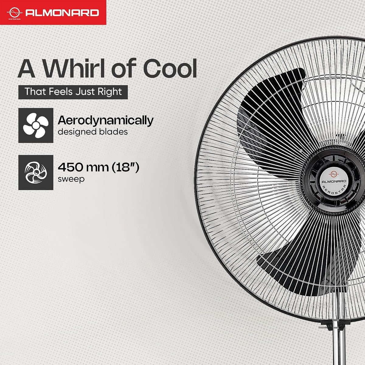 Almonard Aerostar 450 mm High Speed Pedestal Fan (Black)-5