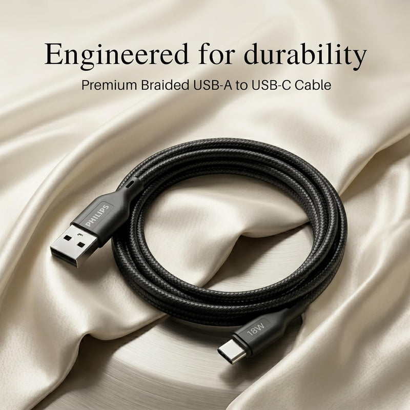Philips DLC4160AB/94 18W Type-A to Type-C Fast Charging Cable (2m, Dark Slate)