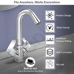 Plantex Brass Spindle Wash Basin Tap with Water Saving Aerator/Basin Mixer for Bathroom/Sink Tap for Kitchen Basin -(Saga-Chrome)-2