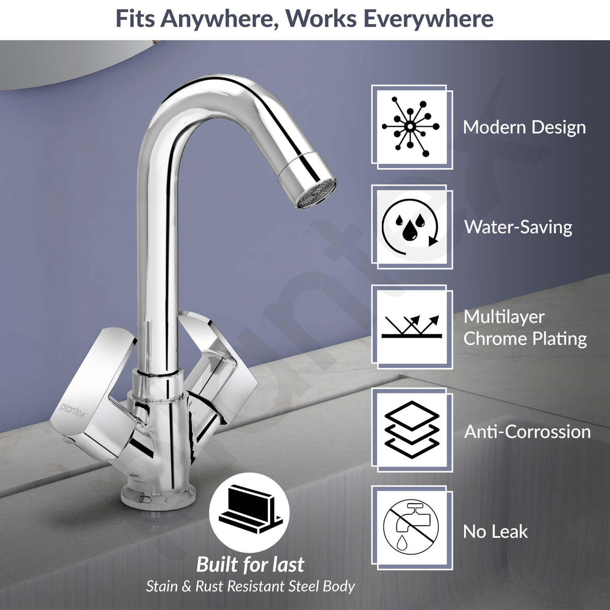 Plantex Brass Spindle Wash Basin Tap with Water Saving Aerator/Basin Mixer for Bathroom/Sink Tap for Kitchen Basin -(Saga-Chrome)-2