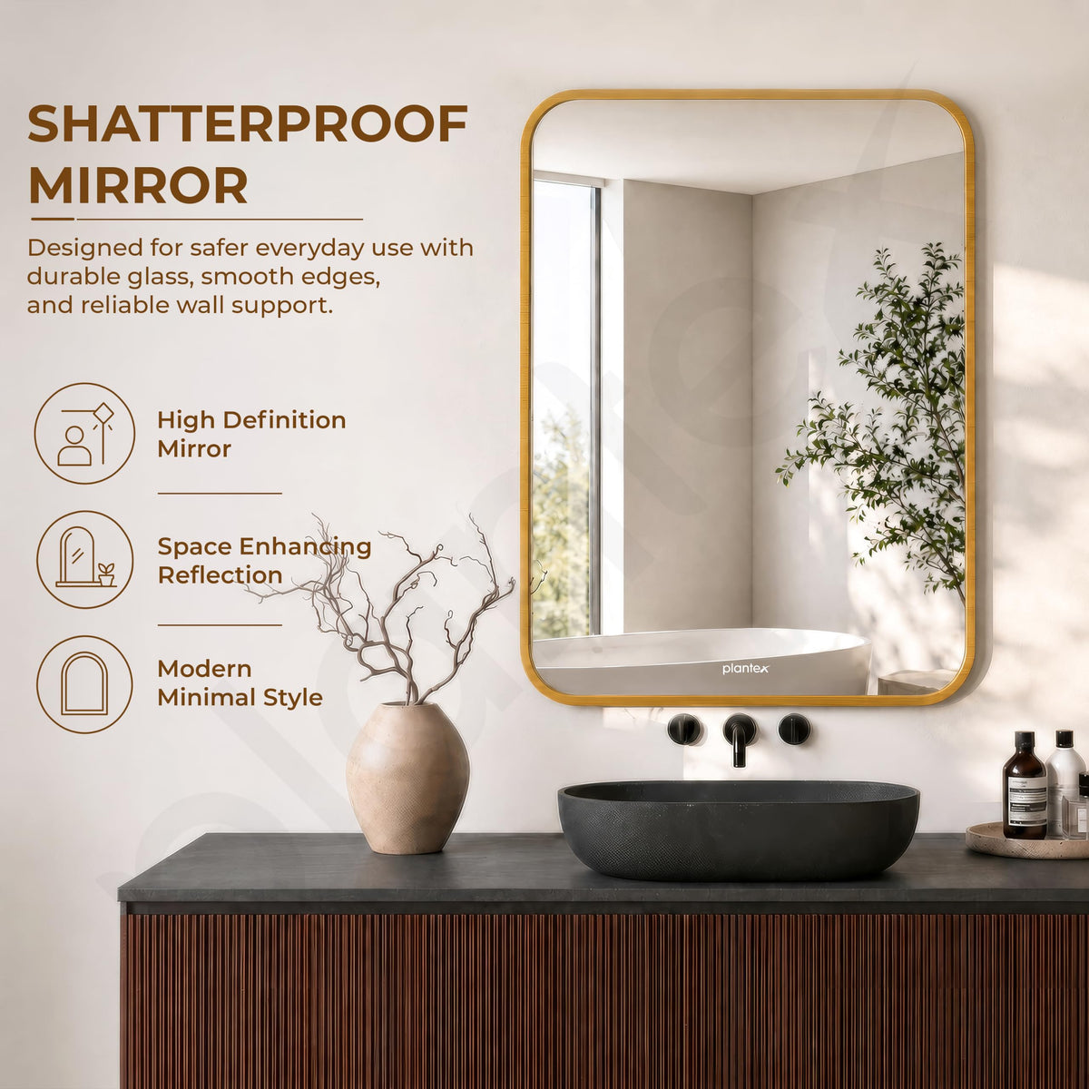 Plantex Aluminium Frame Mirror for Wall/Rectangle Wall Mount Mirror for Bedroom/Dressing Room/Living Room/Entryway - (20x28 Inch-Gold)-2