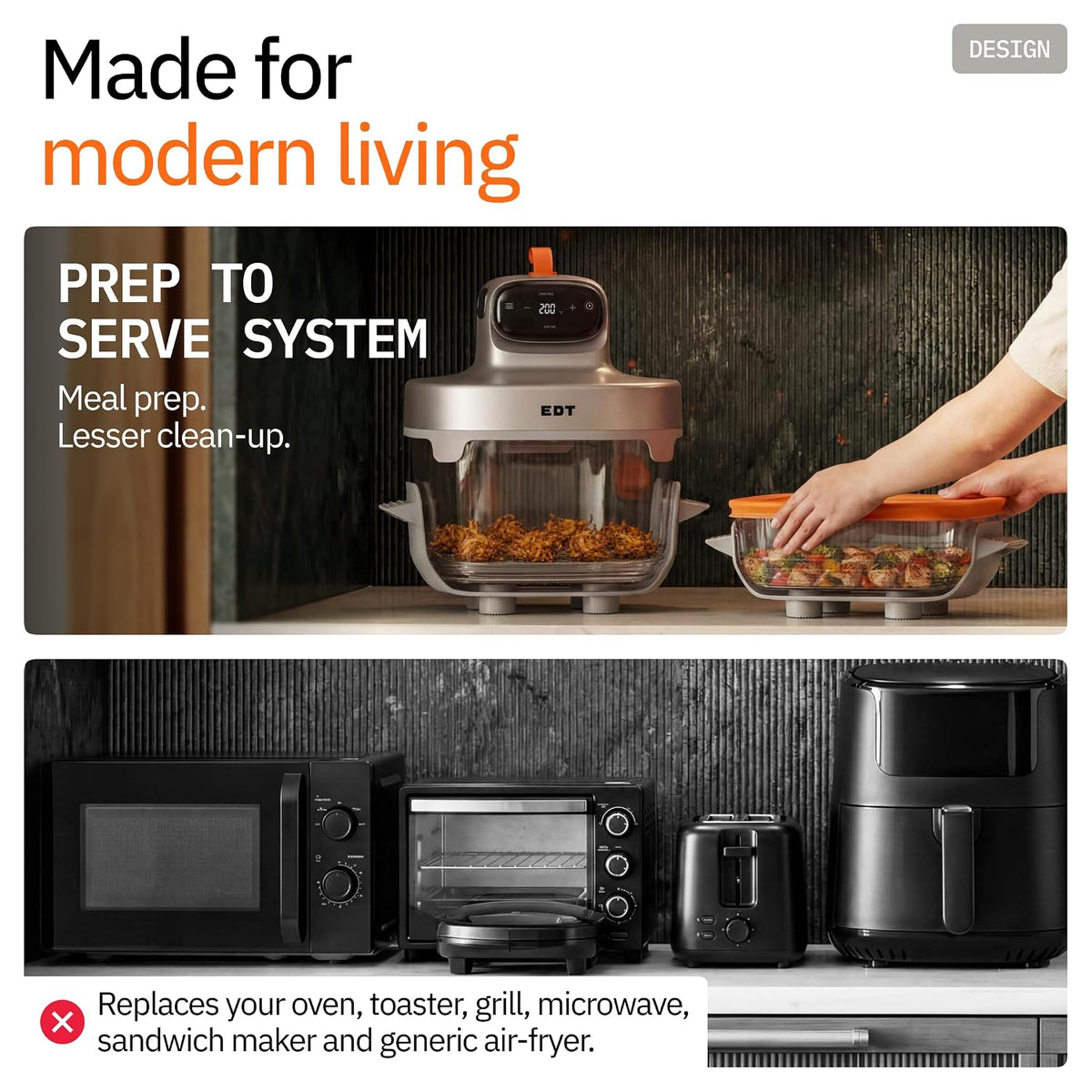EDT Luma PureGlass™ 4.5L + 2.5L Dual Bowl Air Fryer Oven | ZERO COATING,100% Toxin Free, No Ceramic, PFAS, PTFE, PFOA | 6-in-1 Multi Function | 1500W | NutriRetain™