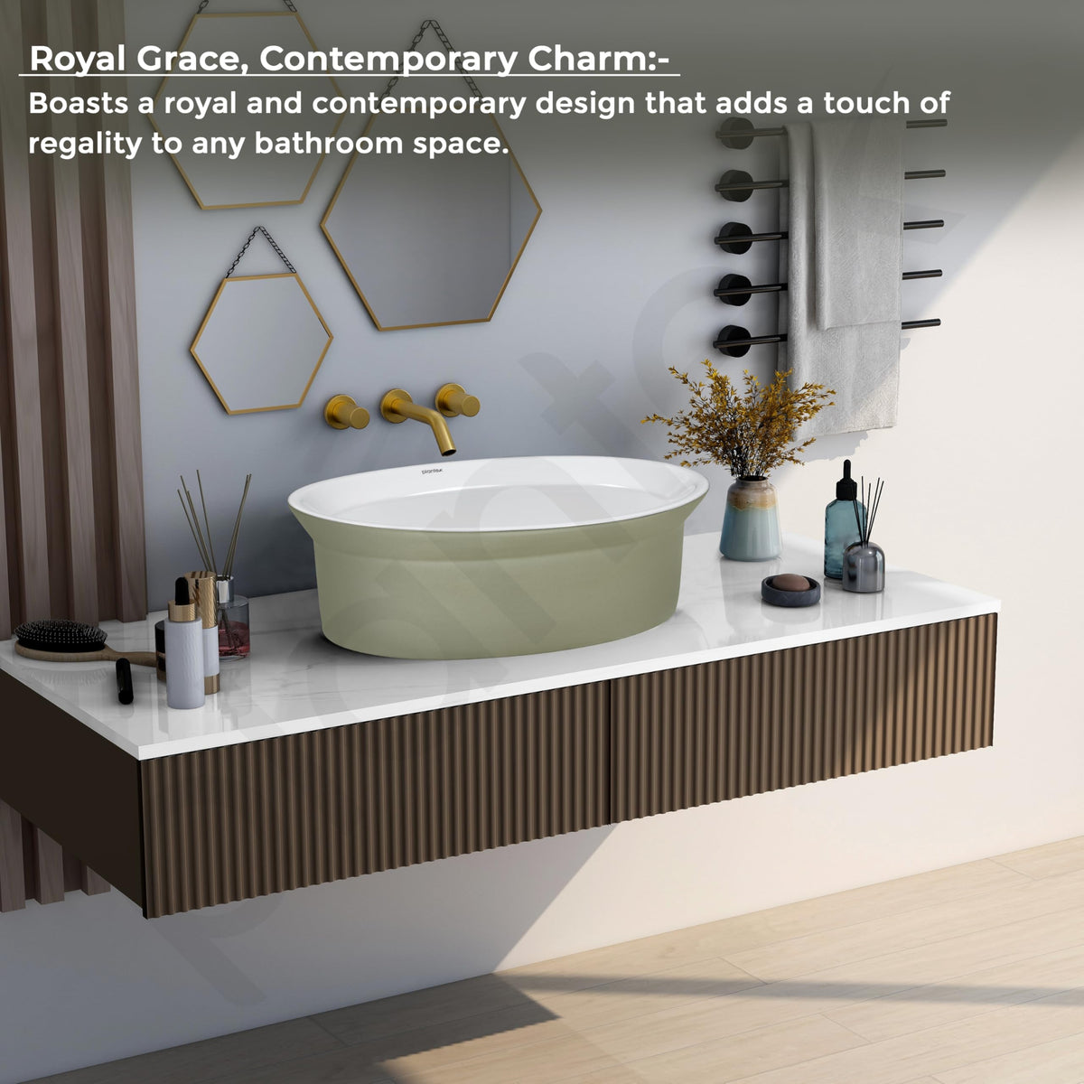 Plantex Ceramic Table Top Washbasin for Bathroom/Countertop Basin/Oval Counter Top Wash Basin for Home/Office/Hotel (21x16x6 Inch - White&Green)-2