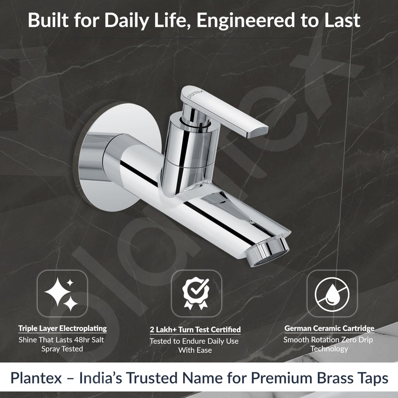 Plantex Pure Brass Bib Tap with Water Saving Aerator/Tap for Wash Basin with Brass Wall Flange and Teflon Tape/Wall Mount Bib Tap- 7 Year Warranty (BAL-502 -Chrome)-2