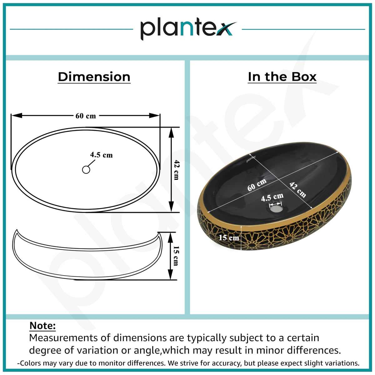 Plantex Ceramic Tabletop Washbasin for Bathroom/Designer Hand Wash Basin/Oval Vessel Sink Basin for Home/Hotel (23.5x16.5x6 Inch - Black & Gold)-3