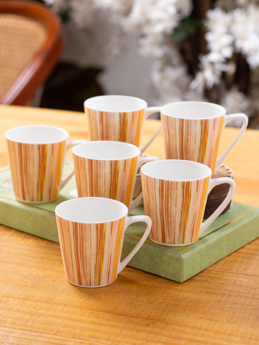 Clay Craft Fine Ceramic Hilton 308 Printed Coffee/Tea Cups Set of 6-200 ml Each, Tea Cup Set of 6, Microwave & Dishwasher Safe, Mugs for Coffee, Cups Set of 6, Mug Set, Gift Set, Ideal for Gifting