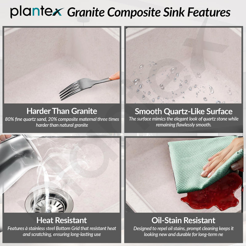 Plantex Undermount Sink for Kitchen/Quartz Acrylic Kitchen Sink with 10 Years Warranty by Plantex/Granite Single Bowl Sinks with Coupling (Rayon 32x20 Inches)-3