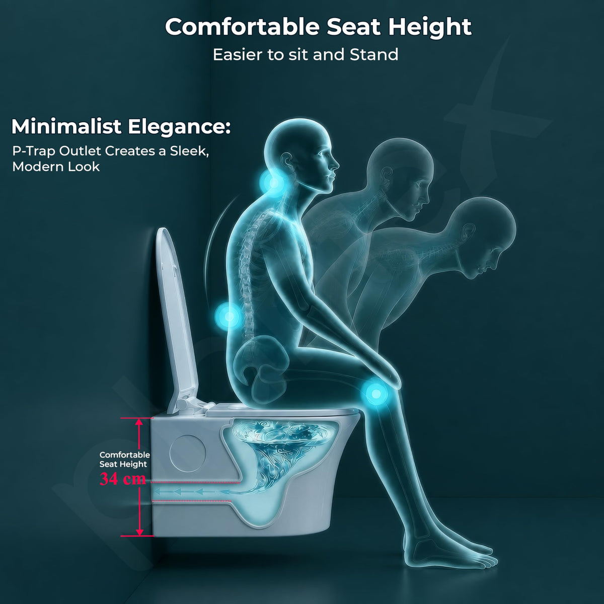 Plantex Platinum Rimless Wall Hung Western Commode/Washdown Bathroom Commode/P Trap Western Toilet with Soft Close Toilet Seat Cover (Ocean)-4