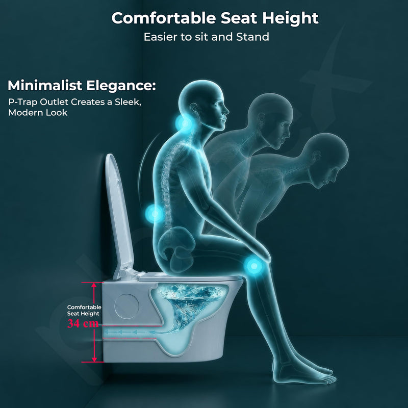 Plantex Platinum Rimless Wall Hung Western Commode/Washdown Bathroom Commode/P Trap Western Toilet with Soft Close Toilet Seat Cover (Ocean)-4