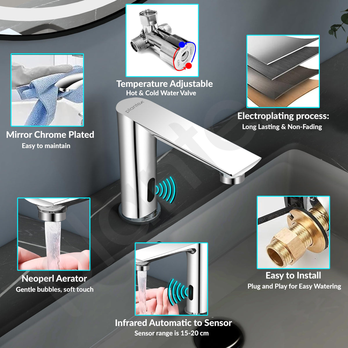 Plantex Brass Sensor Tap for Basin with Brass/Touchless Bathroom Faucet/Electronic Pillar Tap for Wash Basin-(Chrome)-5