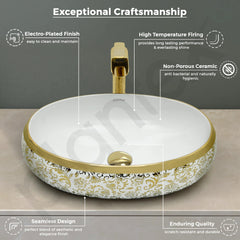 Plantex Wash Basin For Bathroom/Tabletop Designer Ceramic Basin/Countertop Vessel Sink Basin - Indo-European Collection (24 x 16 x 7 Inch)-4