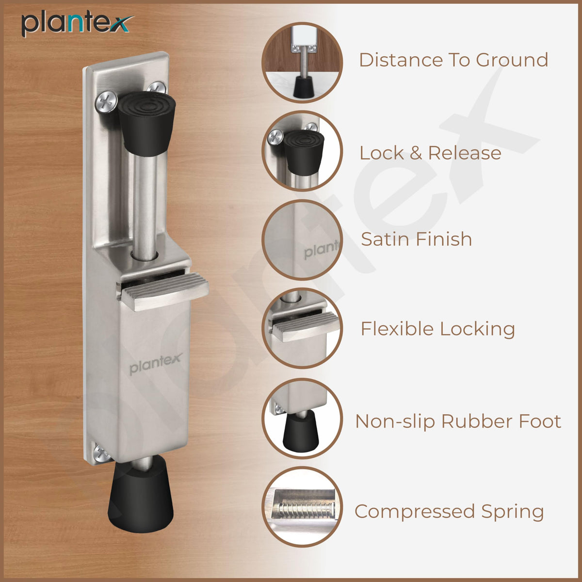 Plantex Kickdown Door Stopper Spring Loaded Telescopic Step On/Off Door Stops Rubber, Adjustable Heavy Duty Door Locks Holder Stop/Release by Foot/Door Stops - Pack of 1 (Matt)-5