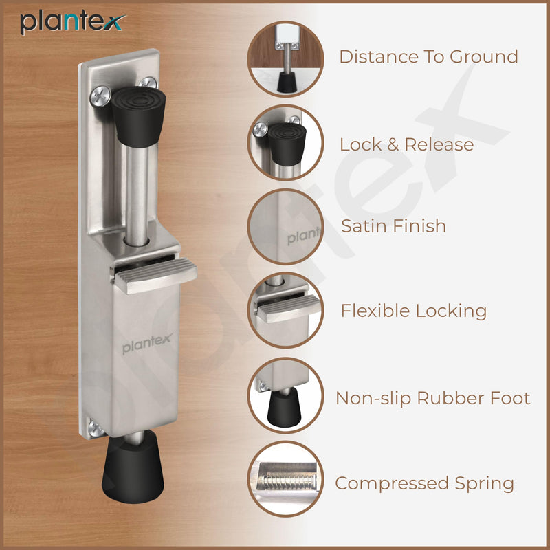 Plantex Kickdown Door Stopper Spring Loaded Telescopic Step On/Off Door Stops Rubber, Adjustable Heavy Duty Door Locks Holder Stop/Release by Foot/Door Stops - Pack of 1 (Matt)-5