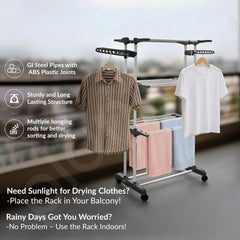 Plantex 3 Layer GI Steel Cloth Stand for Drying Clothes Foldable/Clothes Drying Rack for Balcony/Clothes Drying Stand - Clofera (White & Gray)-6