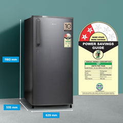 Midea 190 L 2 Star Direct Cool Refrigerator (MRD190D2HPBS, Silver, Hairline, 2025 Model)