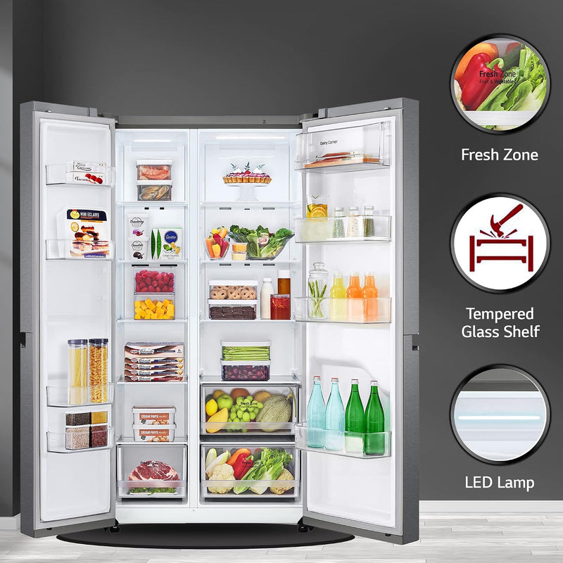 LG 688 L Frost-Free Smart Inverter Compressor Side-By-Side Refrigerator (GC-B257KQDV, Dark Graphite Steel, Multi Digital Sensors and Express)-4
