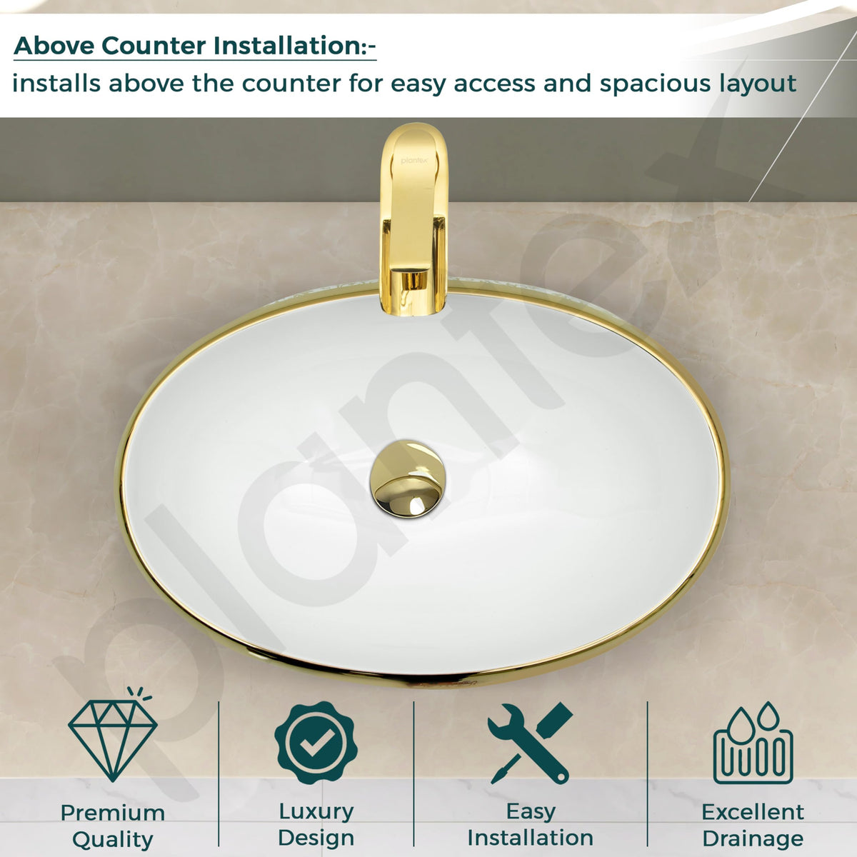 Plantex Wash Basin For Bathroom/Tabletop Designer Ceramic Basin/Countertop Vessel Sink Basin - Indo-European Collection (24 x 16 x 7 Inch)-6