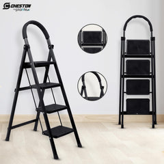 Plantex Cheston Premium GI Steel Foldable 4 Step Ladder for Home/Wide Anti Slip Steps (Black)