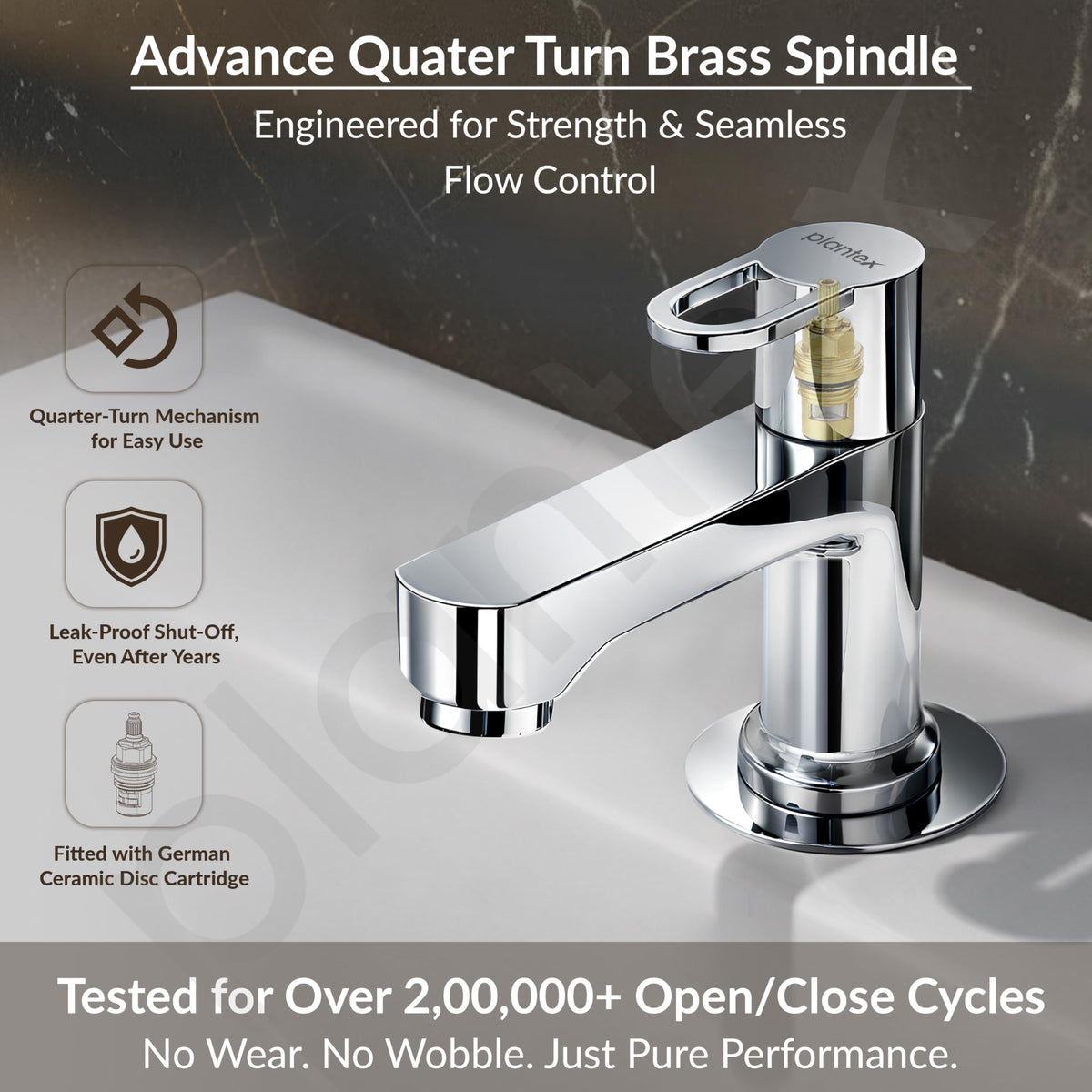 Plantex Pillar Cock Water Tap/Pure Brass Pillar Cock for Wash Basin with Teflon Tape/Single Lever Tabletop Basin Tap - (Flip, Chrome)-3