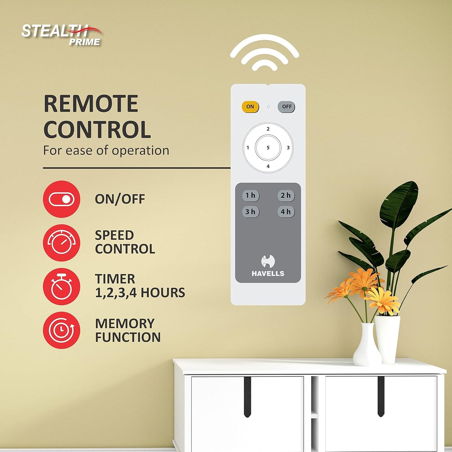 Havells 1200mm Stealth Prime Bldc Motor Ceiling Fan Most Silent & Premium,5 stars With Rf Remote,100% Copper Upto 55% Energy Saving,Timer,Memory Backup (Pack Of 1,Marble Pearl White)