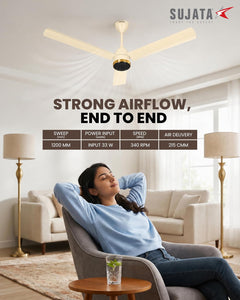 Sujata Slim Air BLDC 1200 mm Ceiling Fan with Remote | 5 Star - Ivory Gold
