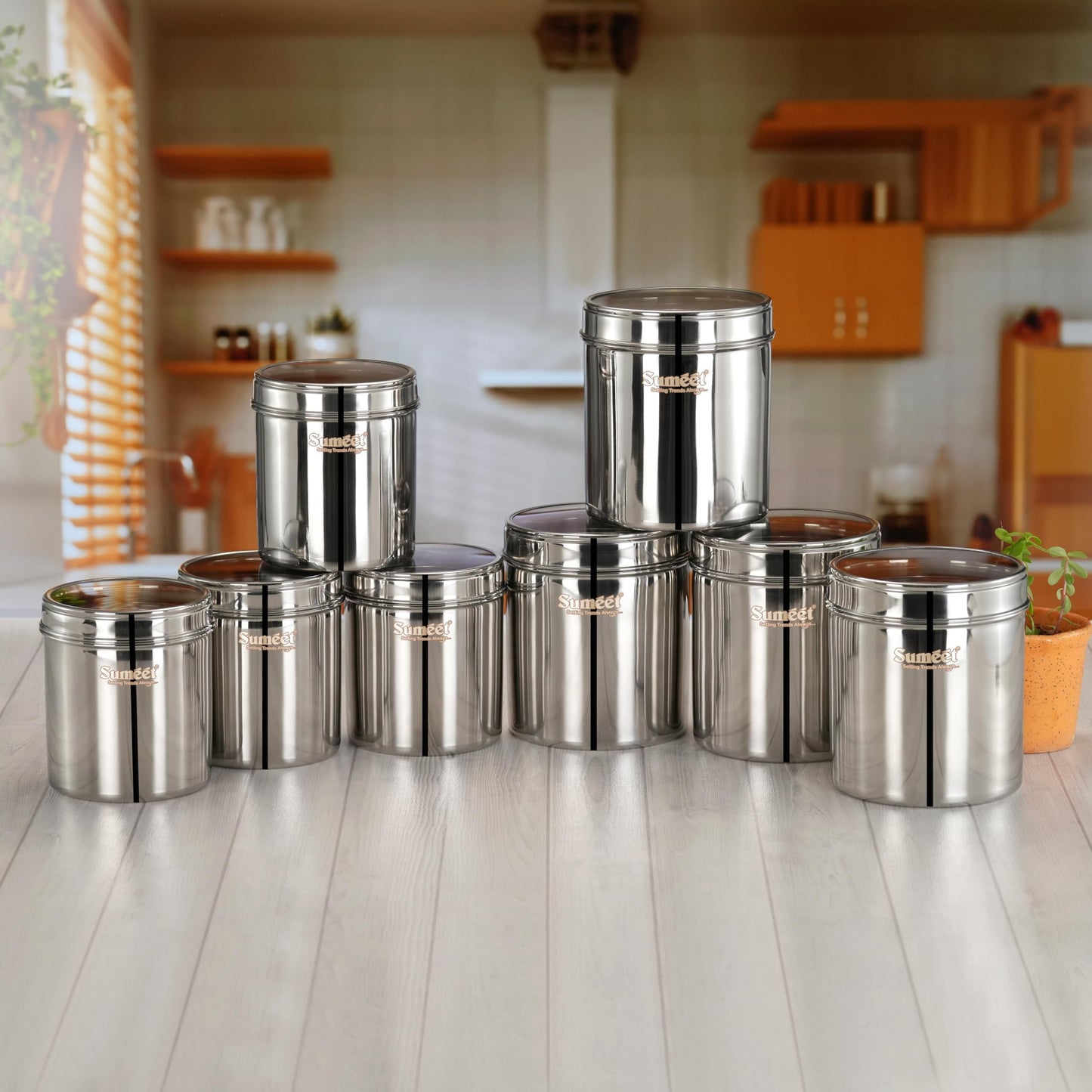 Sumeet Stainless Steel Small Containers/Jars/Dabba for Kitchen Storage with See Through Lids - set of 6Pcs, 400ml + 750ml capacity, 7.3cm & 9cm Dia, Silver