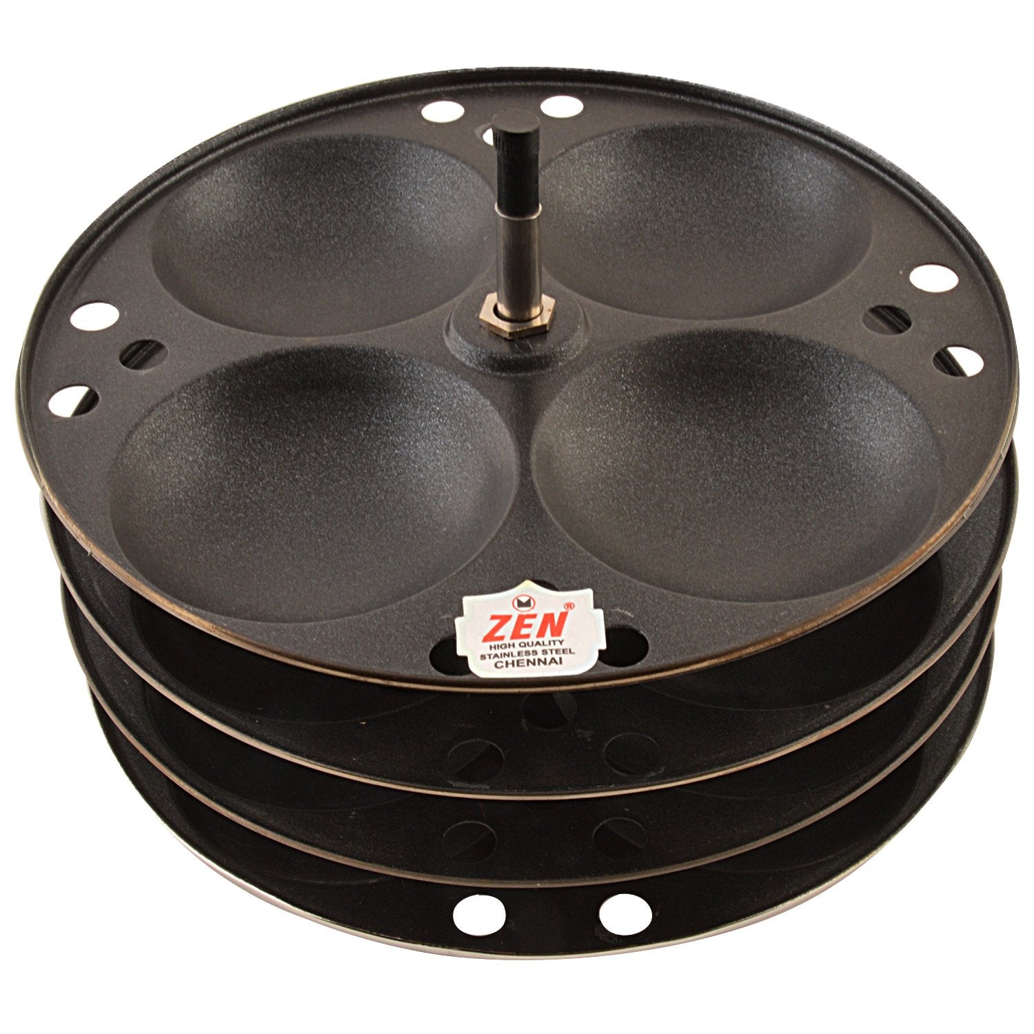 Jain Stainless Steel Nonstick 3 Plate Idly Stand | Idli Maker | Nonstick Idli Stand with Holes for 7.5 liter Prestige Pressure Cooker (12 Idly), Black