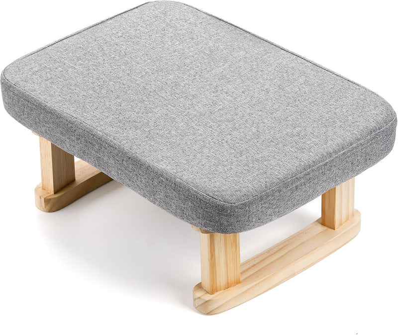 Small Footstool Ottoman, Rectangle Fabric Foot Stool Rest with Wooden Legs and Non-Slip Soft Padding, for Couch