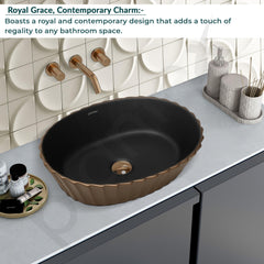 Plantex Table Top Wash Basin/Designer Ceramic Basin/Oval Basin for Bathroom/Home/Office/Hotel (Black & Red Copper - 19 x 15 x 5 Inch)-2