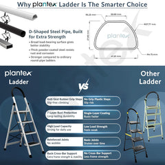 Plantex Ladder for Home 4 Steps/Foldable Ladder with Anti-Skid Wide Steps (30L x 20W cm)/Strong D-Shape Pipe with X-Support for More Stability/5 Year Warranty(Apex-White)