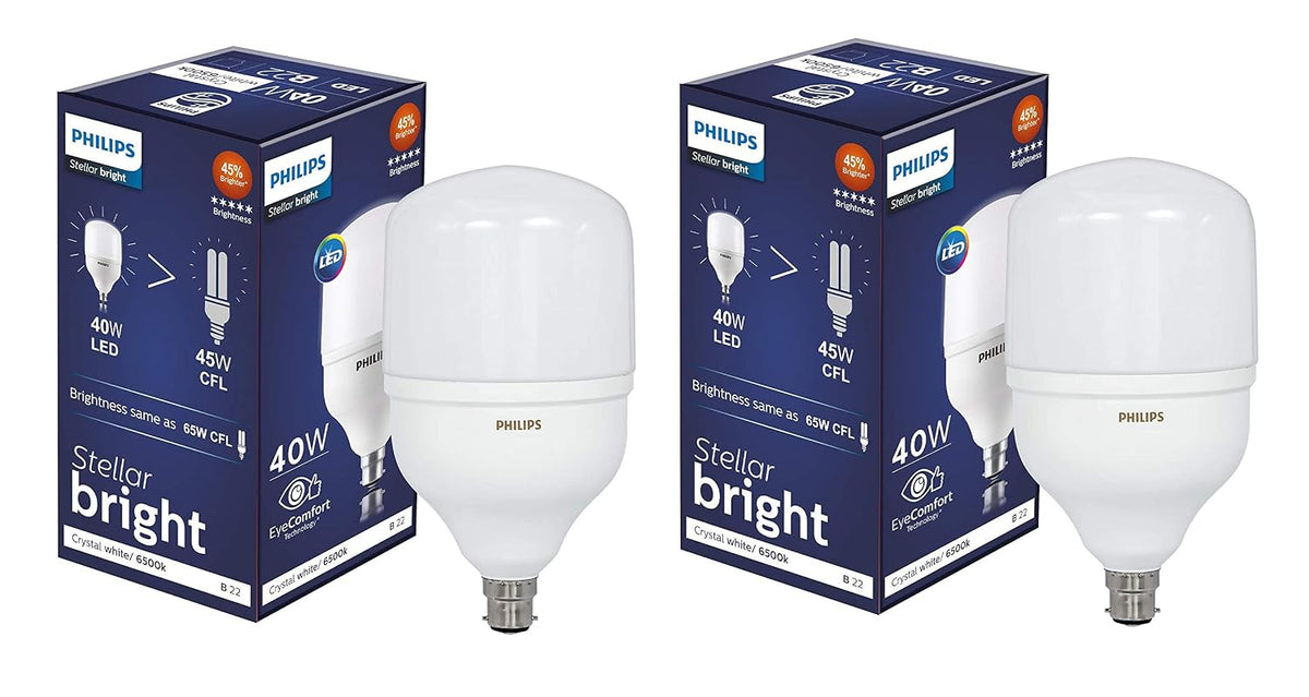 Philips Stellar Bright Base B22 40-Watt LED Bulb (Pack of 2) (Cool Day Light) (High Wattage, Super Bright