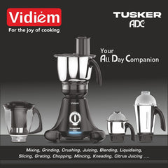 Vidiem Mixer Grinder 616 A Tusker ADC | Mixer grinder 750 watt with 3 jars & 1 Juicer Mixer Grinder, 1 Multi chef | 4 Le
