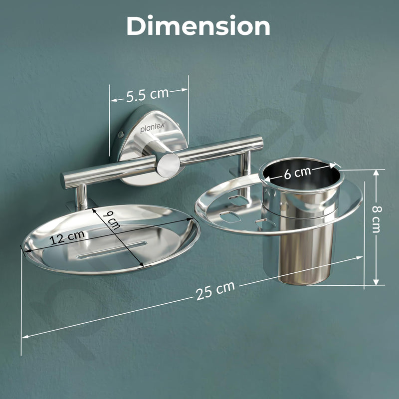 Plantex J4 Stainless Steel Soap Dish with Tumbler Holder/Soap and Brush Holder for Bathrooom/2 in 1 Soap Holder with Toothbrush Holder/Bathroom Accessories (Chrome Finish) Angel-3