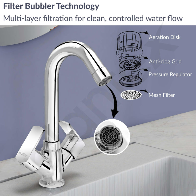Plantex Brass Spindle Wash Basin Tap with Water Saving Aerator/Basin Mixer for Bathroom/Sink Tap for Kitchen Basin -(Saga-Chrome)-6