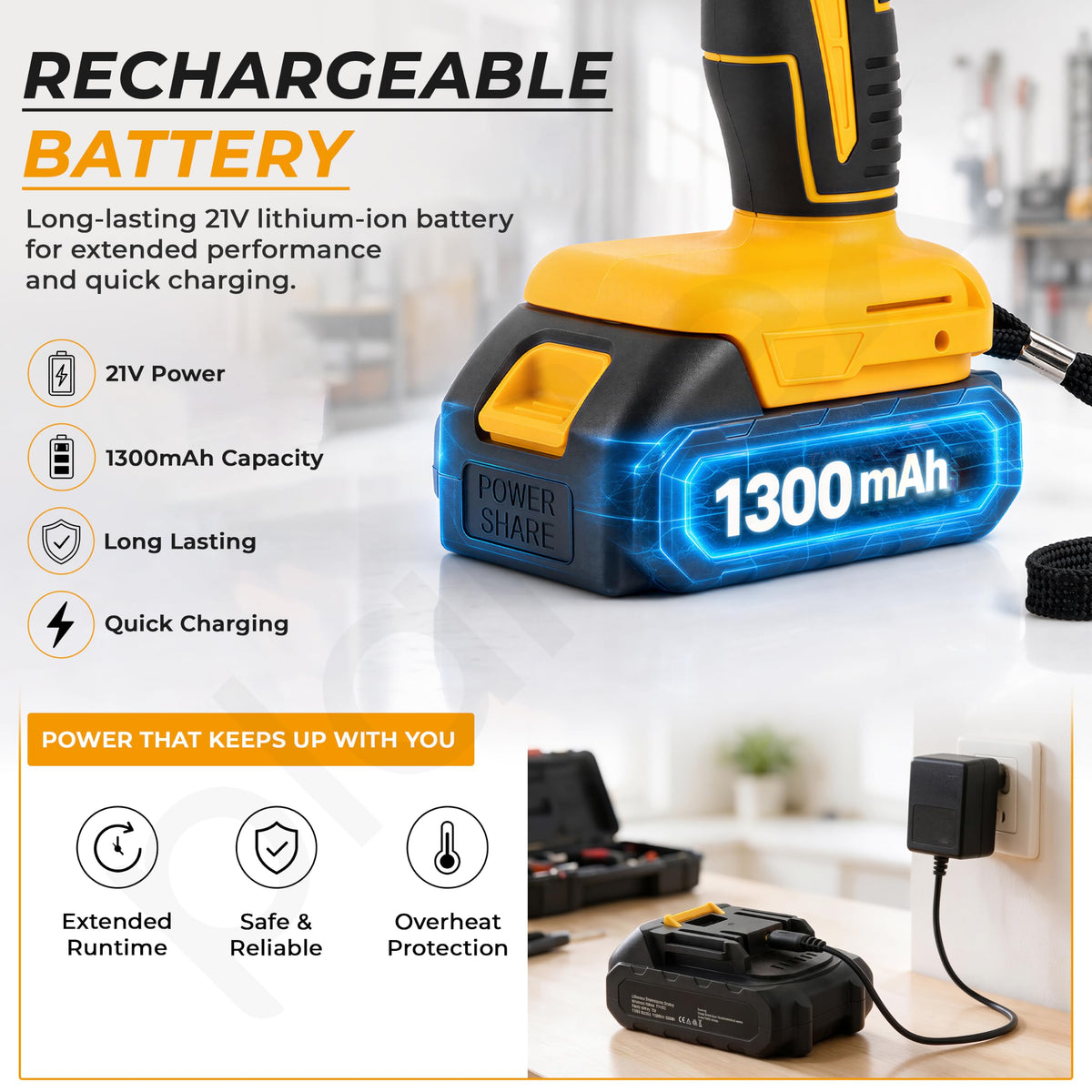 Plantex 21V Cordless Drill Machine for Home/10mm Chuck Electric Screwdriver & Power Drill Kit with 2 Lithium-Ion Batteries, Charger, Accessories & Storage Case (ML-D005, Yellow)-4