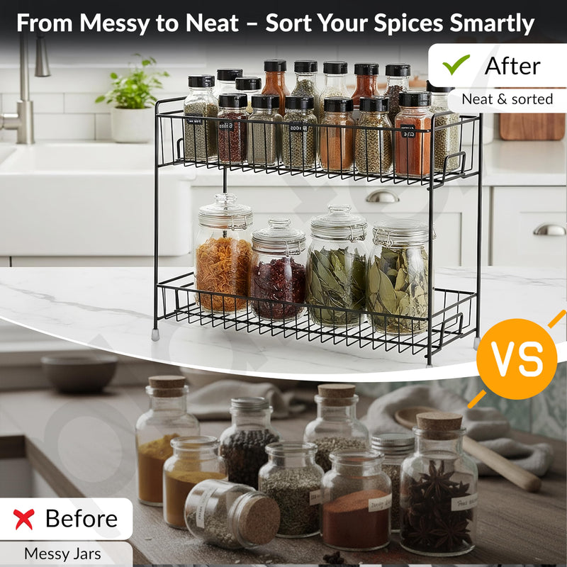 Plantex Kitchen Organizer Rack/Spice/Masala Rack Stand for Oil Bottles, Containers & Spices, Table Top/2 Tier Bathroom Storage Shelf Organizer-(Black, Metal)-5