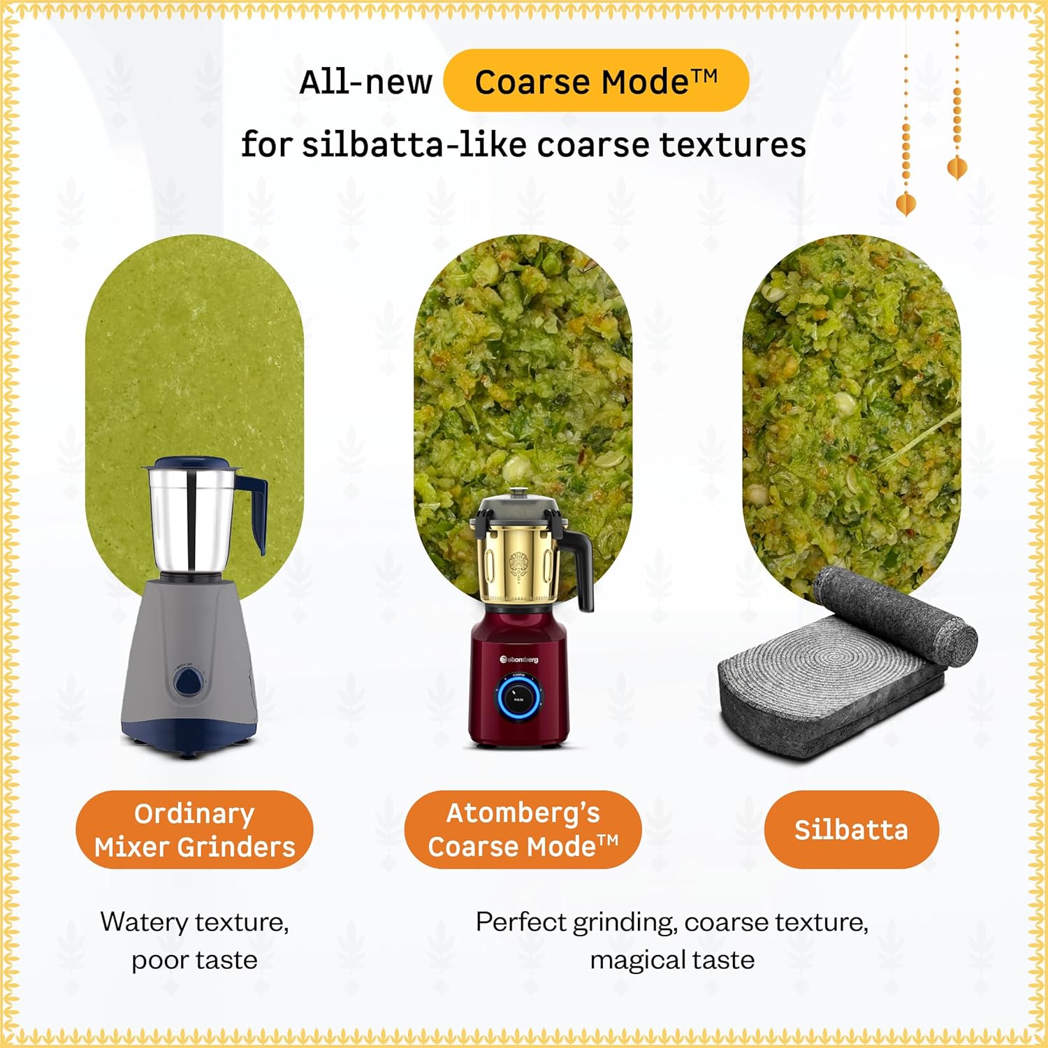 Atomberg Zenova Special Edition Mixer Grinder | Unique Coarse Mode for Silbatta-like Texture | BLDC Motor | Safety Features | 4 Jars including Chopper | Hands-Free Operation | Heritage Brass-Red Wine