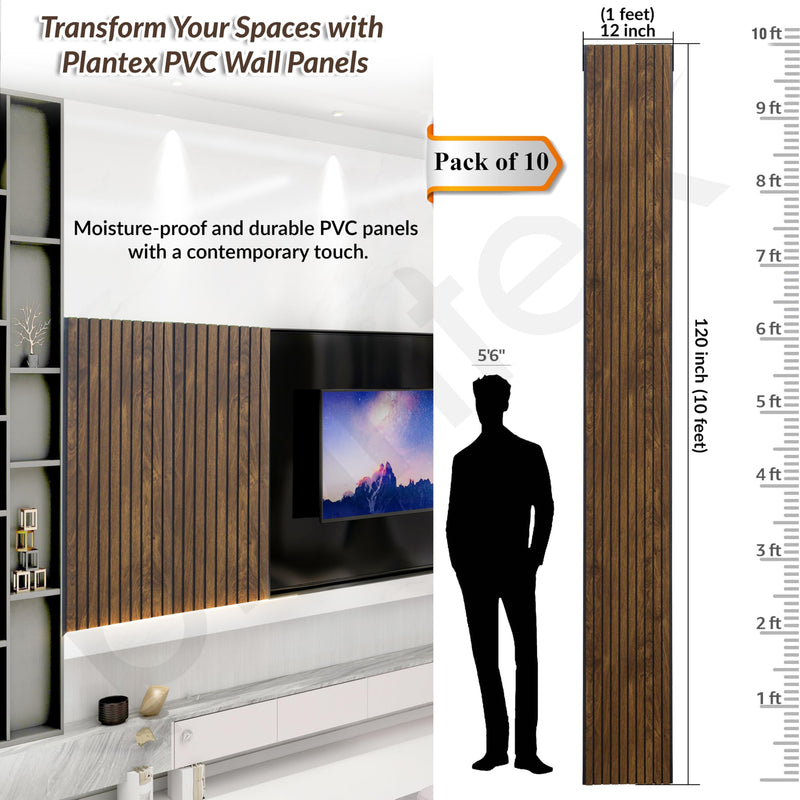 Plantex PVC Wall Panel/Louvers Panel for Wall/3d Wall Panel for Interior Wall Decor/Eco-Friendly Fluted Panel for Wall/- Pack of 10,Covers - 100 Sq. Ft (Walnut Brown-12 Inch x 10 Ft)-2