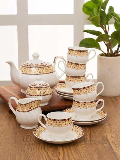 Clay Craft The Karina Fine Ceramic Tea Set of 15 Offers Elegance, Durability, and functionality