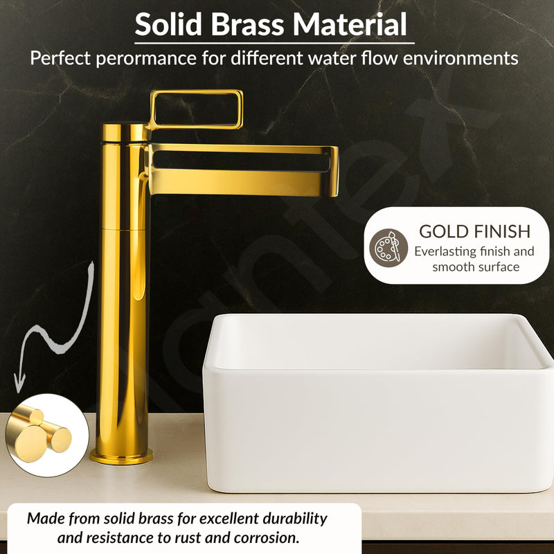 Plantex Wash Basin Mixer Tap/Brass Hot and Cold Tap for Basin/Pillar Spout for Wash Basin/Deck Mount - (Gold, 7881)-2