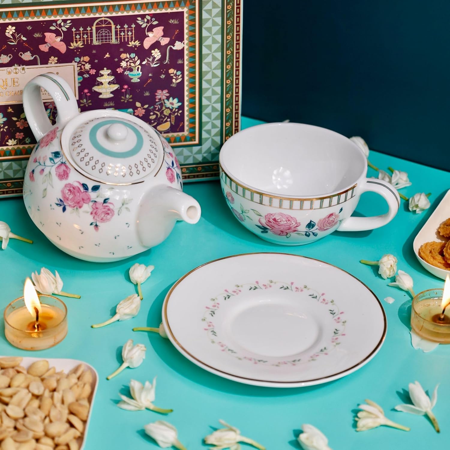 Magique by The Wishing Chair x ClayCraft : Portrait of a Rose - Tea for One Giftbox | Ceramic Tea Cup and Saucer| Dishwasher Safe | Festive Gifting | GiftBox Packaging