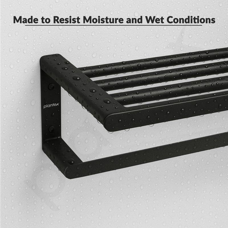 Plantex Space Aluminium Towel Rack with Fix Towel Rod/Towel Bar/Towel Hanger/Towel Stand for Bathroom/Bathroom Accessories (Black)-4